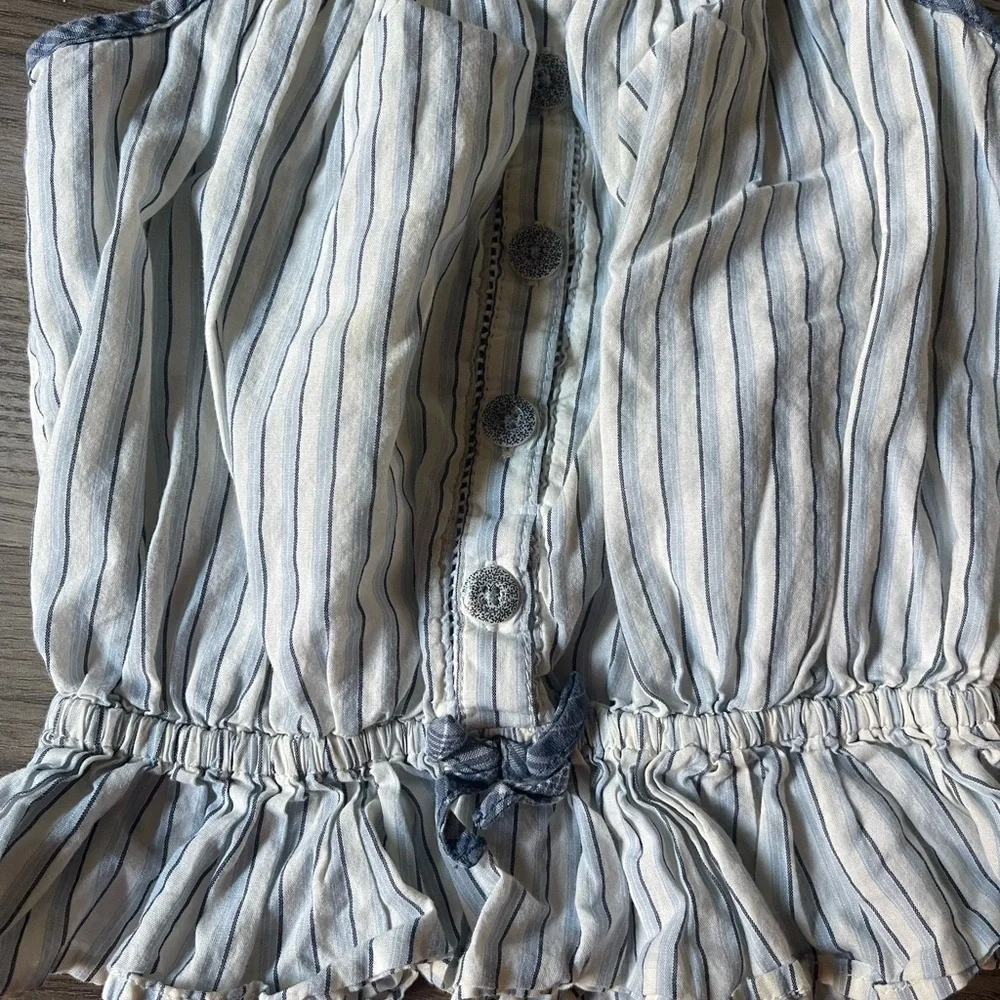 Ralph Lauren Striped Cotton Madras Top Peplum Cami Tie Shoulder Bows Size 18M